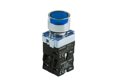 illuminated blue pushbutton