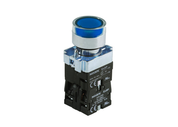 illuminated blue pushbutton