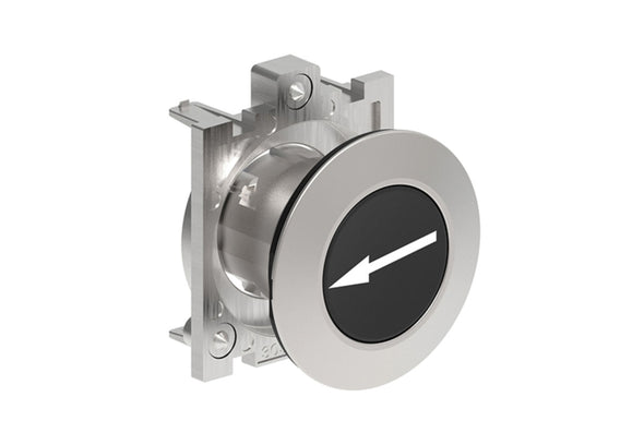 black flush pushbutton with arrow symbol