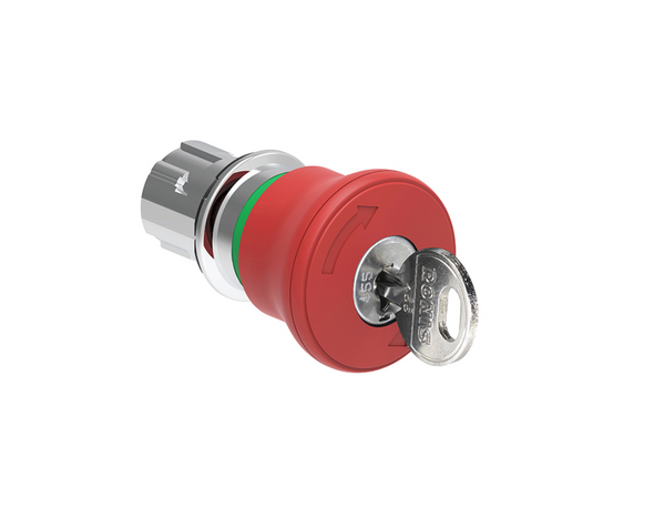 Lovato Electric: Pushbutton actuator Mushroom Turn Key to Release Red - LPSB6844